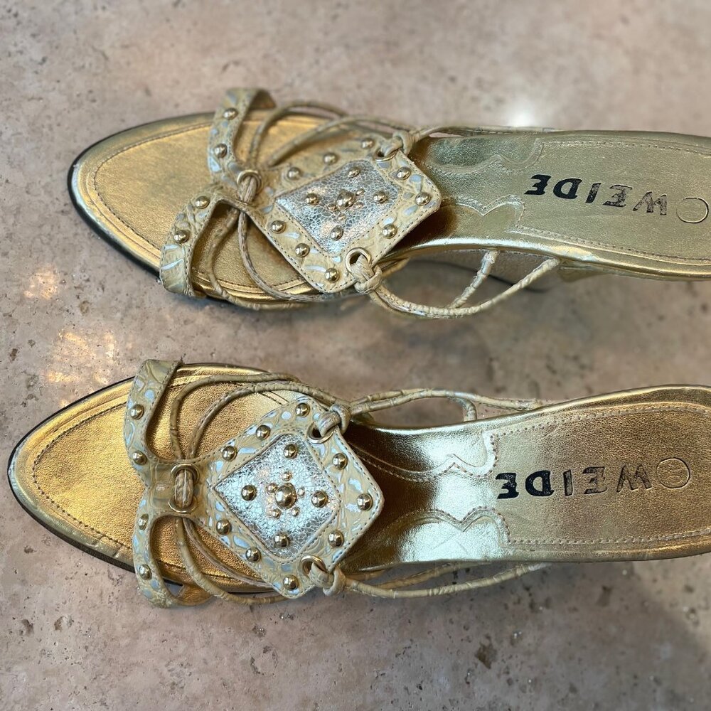 Gold "Oweide" Wedge Sandals Size 9